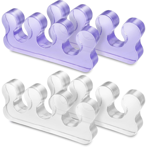 4 stk tåseparatorer pedikyr, pedikyr tåseparatorer, gjenbrukbare vaskbare tånegldelere, tå transparent+purple