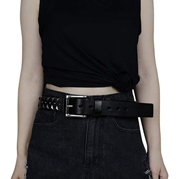 105cm Svart Spikbälte Äkta Läderbälten Punk Rock Bälte för Män Kvinnor för Jeansbälte Goth Nitar Bälte