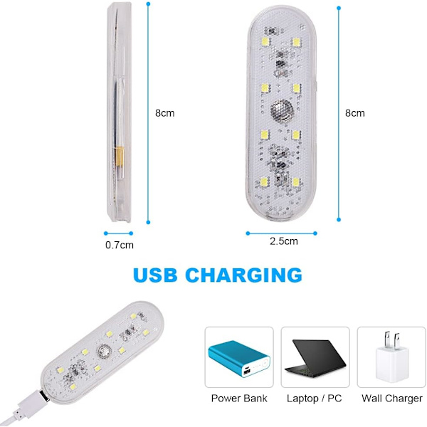 Bilens innerbelysning, 2 st 8 LED vitt ljus touch switch bil Inter