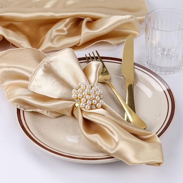 Set med 12 elegante perlenapkinringer, serviettholderring metallspenner for borddekorasjon