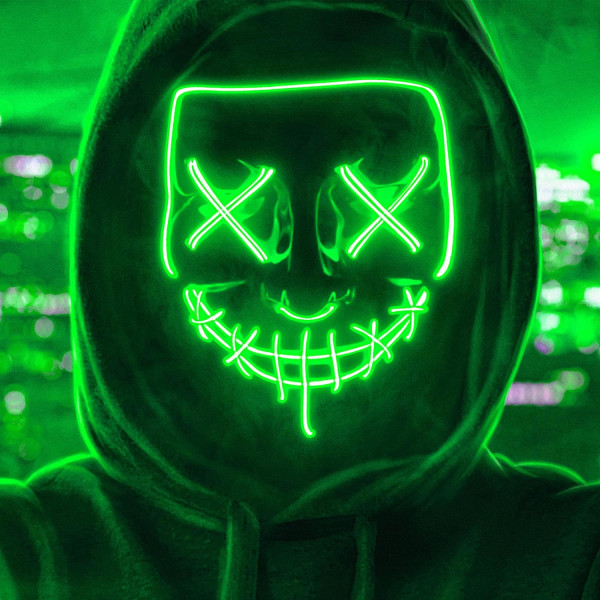 Grön LED-mask - Nightmare Blue - Premiumkvalitet - Styv plast - 3 blinkande lägen - LED-mask - Co