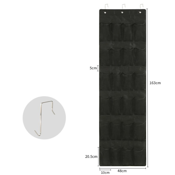 163x48 cm, sort, Dørhængende opbevaring med 24 lommer