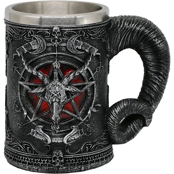 Baphomet Hoved Middelalderlig Ølkrus - Sabbatisk Gede Pentagram Drikke Tankard 420ml Rustfrit Stål W