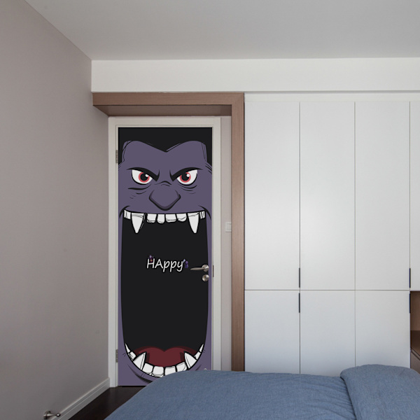Halloween 3D hauskat suu -oven tarrat, 30 x 79 tuumaa hauskat suu realistiset oven taustakuva tarra fo