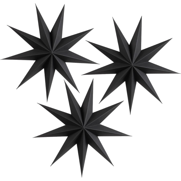 (Musta) 3 kpl Paperitähtiä riippuvat, joulukuusen ripustuskoristeet
