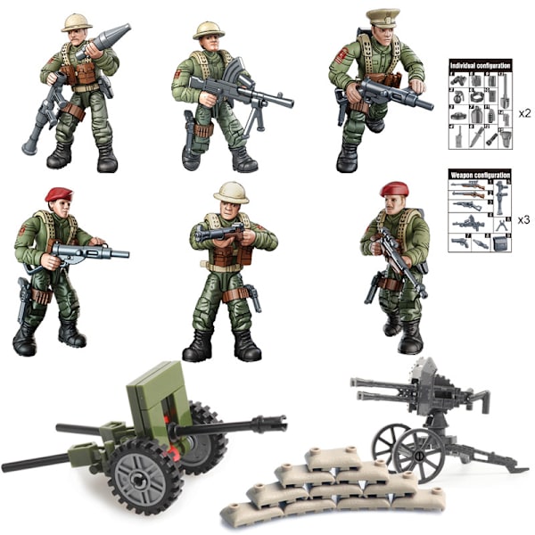 6 stk. Special Forces Army Soldier Combat Movable Action Figures P