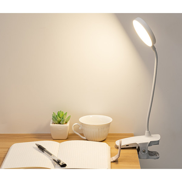 Leselampe Klemmelampe Skrivebordslampe Lysstyrkemodus Hvit [Lading og Pl