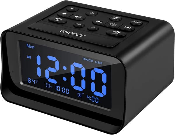 Väckarklockradio för sovrum, stor LCD-digitalklocka med dubbla