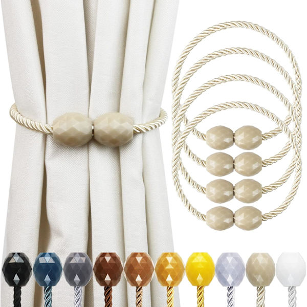 4 kpl Vahvat Magneettiset Verhotarrat Beige Dekoratiiviset Tarrat Ulkoverhojen Narutarrat Elegantti Verhojen Pidike