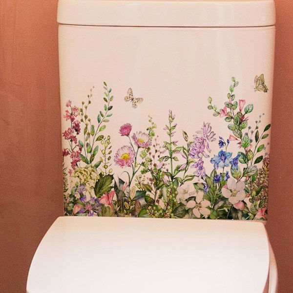 Gröna Växtblad Blommor Toalettstickers Självhäftande Badrumsväggdekal Grön Bladfloral Toalettlock Dekaler DIY R
