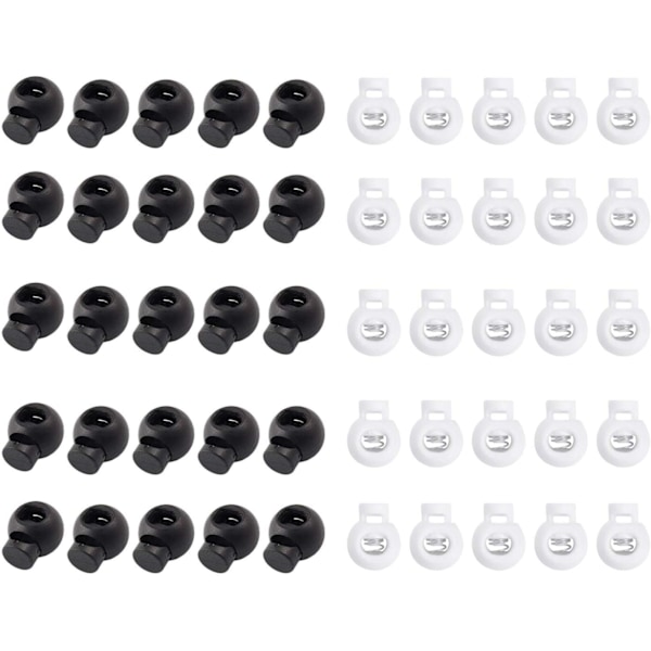 50 stycken 2 färger runda dragskostopp, plastfjäderspänne 6mm enkelhåls snörlås för ryggsäckar kläder masker och dragsko