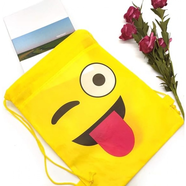 Emoji-ryggsäck med dragsko (Random), paket med 10 ryggsäck med dragsko