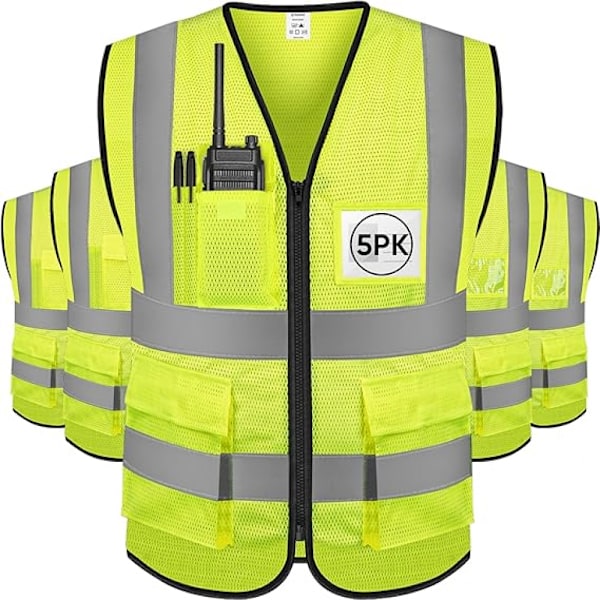 5 st reflekterande säkerhetsväst (endast väst) M storlek Hög synlighet Klass II Mesh Väst Fluorescent Yellow