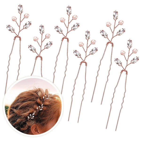 Sett med 6 Crystal Pearl Rhinestone Brude hårklips Flower Wedd