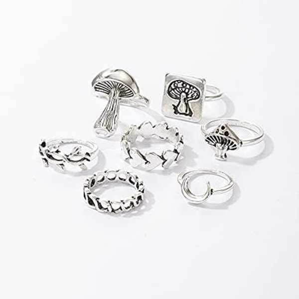 Sølv Knuckle Ring Sæt til Kvinder, Bohemian Vintage Stabelbar Svampe Ring Finger Ring Æstetisk Smykker