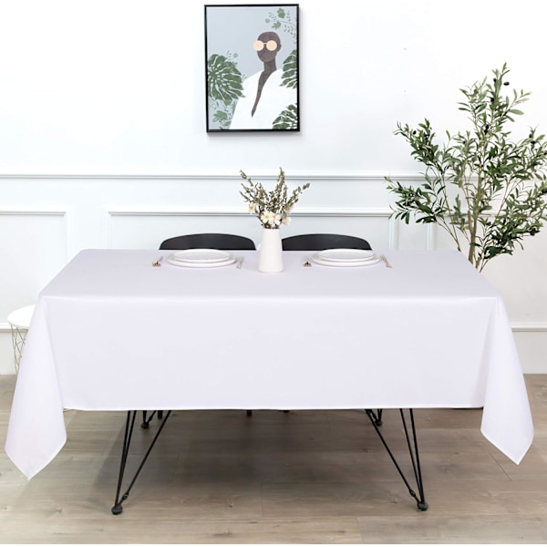 Vit rektangulär duk, fläckbeständig och skrynkelfri tvättbar polyester 90*90 inches