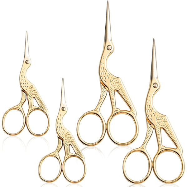 (Gull, 11,5 cm + 9,5 cm) Sett med 4 broderisakser, små kranesakser, rustfritt stål, V