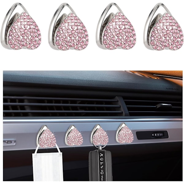 4 PCS Bling Mask Hooks for Car, Multifunctional Rhinestone Hook for Earphones Charging Cable, Adhesive Dashboard Storage