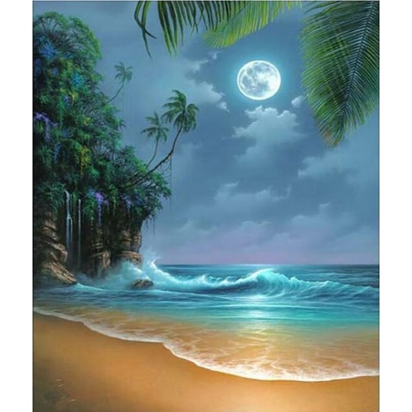 30 x 40 cm ,paysage de bord de mer au clair de lune Diamond Pai