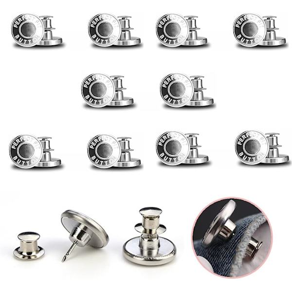 10 kappaletta farkkujen nappeja, 17 mm irrotettava metalli DIY-nappi, sisäänvedettävä säädettävä, istuva, farkkunappi B