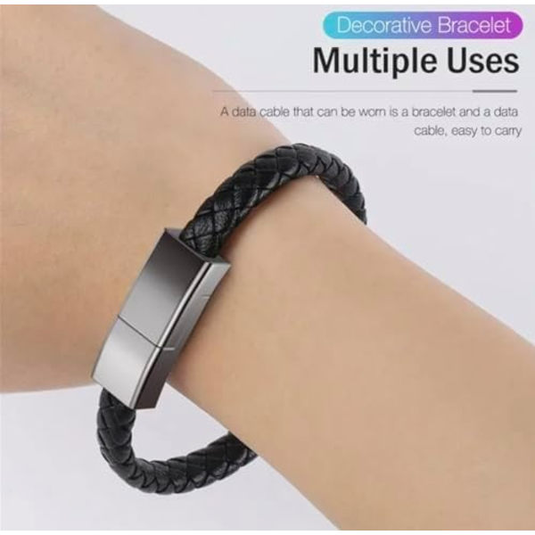 Läderarmband Smart Armband USB Laddning USB Bärbar Reseladdare för Män Kvinnor Android/iPhone (Typ C) 7.9\"