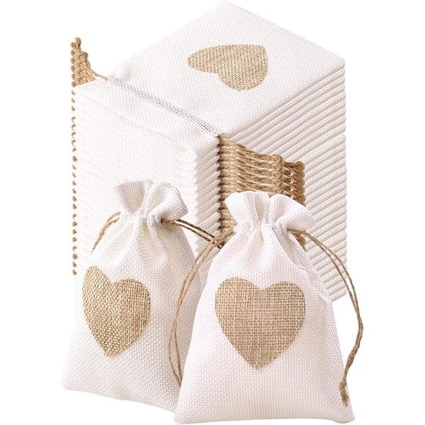 30 stk. Burlap-poser 10x14cm Jute-poser i hjertemønster Sæt af Sm