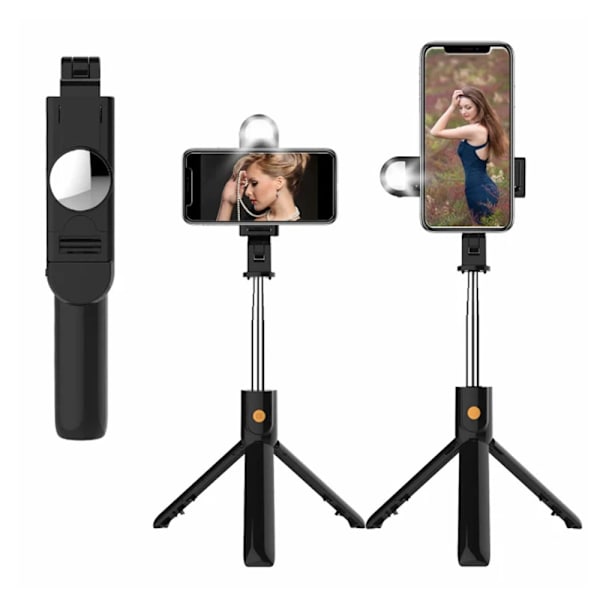 Selfie-keppi / matkapuhelinteline kaukosäätimellä ja lampulla
