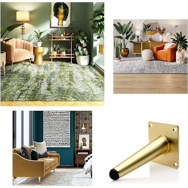 Set med 4 15 cm möbelben i guld, lutande, hållbara metallbordben, bordsben, soffben för utbyte