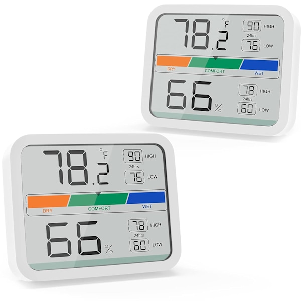 (Hvit 2 stk) Innendørs termometer digitalt hygrometer temperatur og