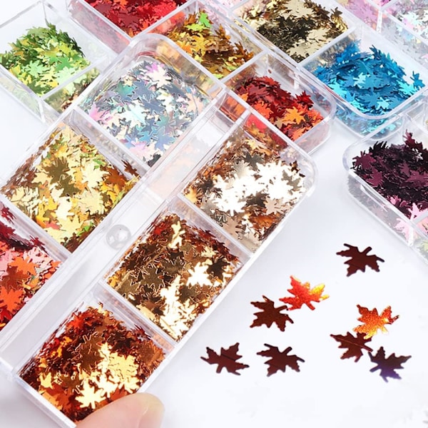 Lönnlöv Nagelglitter Sekvenser 3D Holografiska Höstlöv Nagelkonstflingor 6 Färger Laser Höstlöv Naglar Dekaler Stick