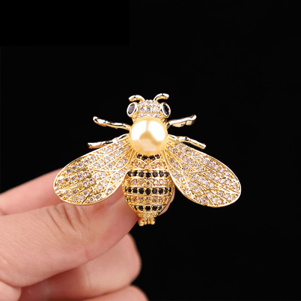 Rhinestone Pearl Bee Brosje Bee Honey Slipsnål Vintage Crystal I
