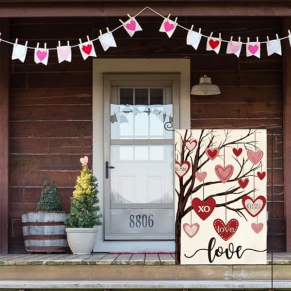 2 stk. Valentinsdag Haveflag 12x18 Tommer Dobbeltsidet Udendørs, Kærlighedshjerte Træ Rustik Jubilæum Bryllup Have Udendørs