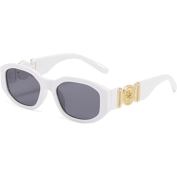 Hvite Trendy rektangulære solbriller for kvinner Menn Irregular Vinta