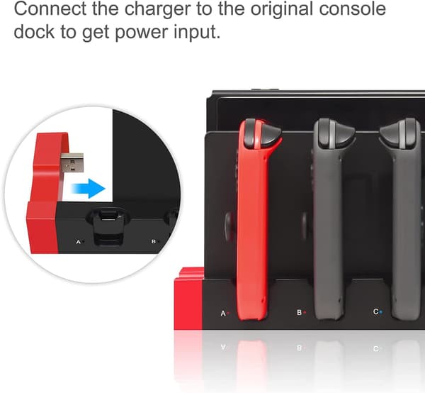 Opladningsstation til Joycon Nintendo Switch & OLED - Oplader op til 4 controllere Black and Red