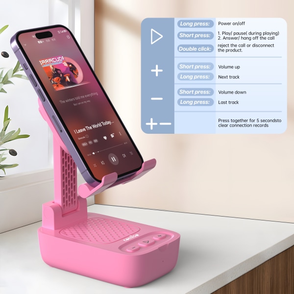 Vaaleanpunainen puhelinteline, Bluetooth kaiutin, tablet-kaiutin, taitettava matkapuhelinteline, pöytäpuhelinteline,