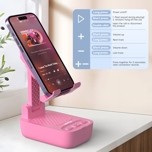 Vaaleanpunainen puhelinteline, Bluetooth-kaiutin, tablet-kaiutin, taitettava matkapuhelinteline, pöytäpuhelinteline,