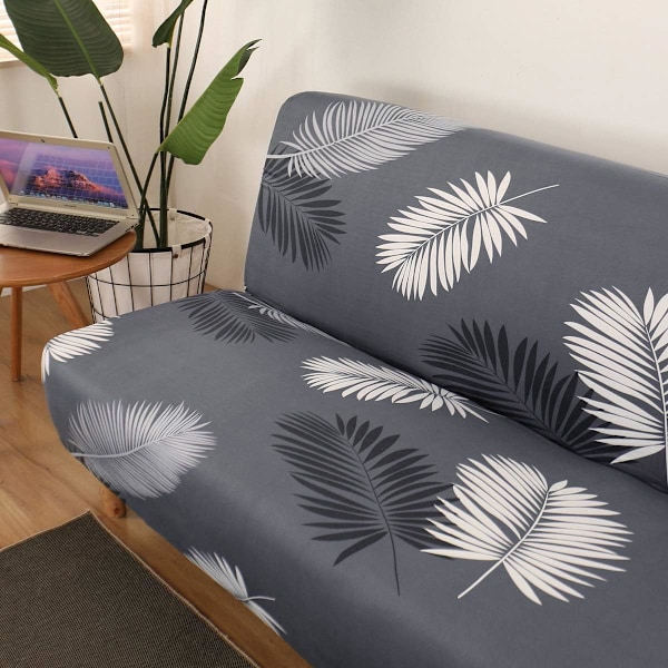st Armlös Sofföverdrag 3-sits Stretch Sofföverdrag Heltäckande Fällbar Soffskydd, Universal Halkfri Soffhandduk 190-220cm (Lövtryck)