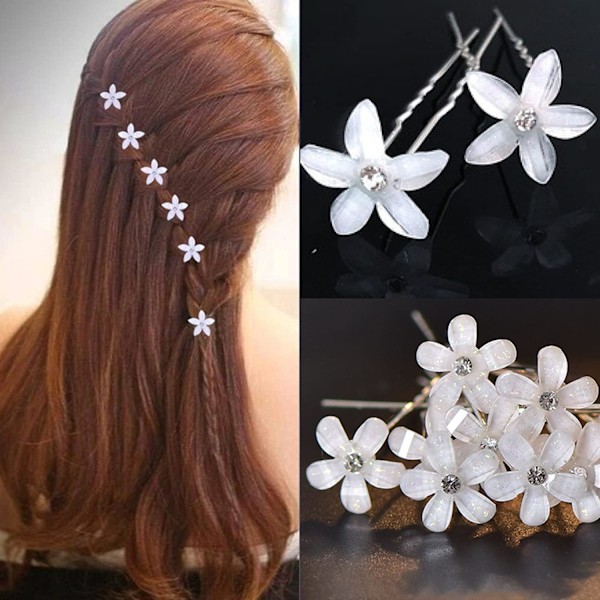 20 st Brudgumshårnålar Pärlblommor Kristall Strass Brudtärna Hårklämmor Tillbehör för Kvinnor Flickor Bröllop Boll