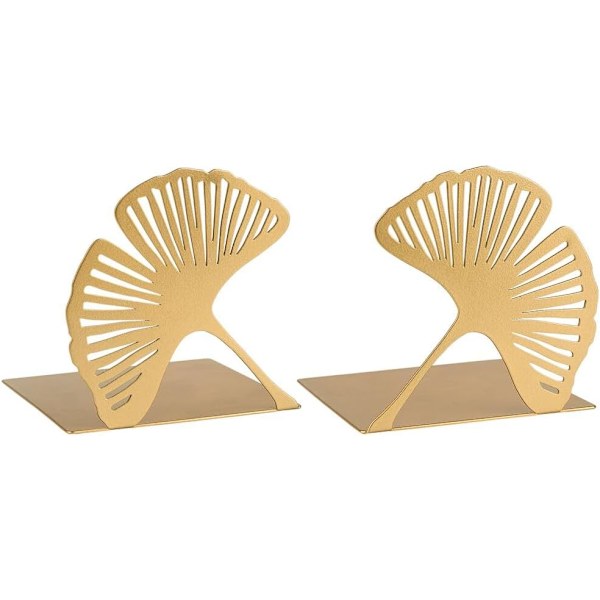 Set med 2 dekorativa bokstöd i guldmetall med utskuren design