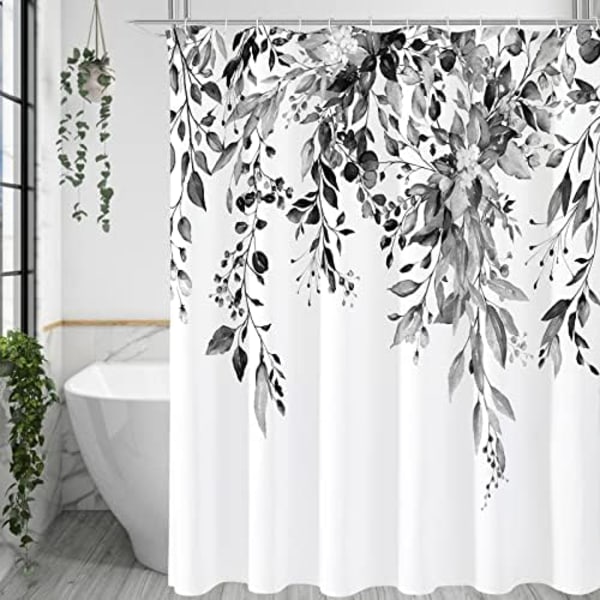 Robust og holdbar, falmer aldrig, nem at rengøre, plante-stil eukalyptus bruseforhæng, planteblade med blomster badeværelse