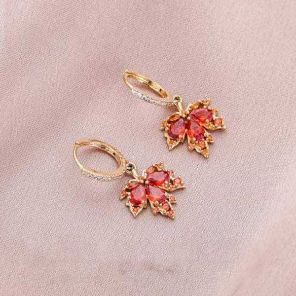 Efterårsøreringe Rhinestone Orange Øreringe Krystal Drop Efterårsøreringe Perfekt Smykke Maple Leaf Øreringe til KvinderTak