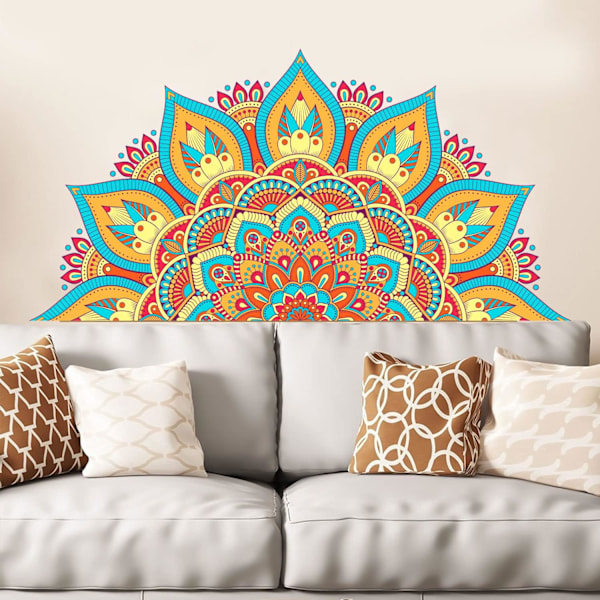 1 st  Halv Mandala Väggdekaler Stor Boho Mandala Blomma Väggdekaler Färgglada Boho Blommiga Väggkonst Dekal för Sovrum