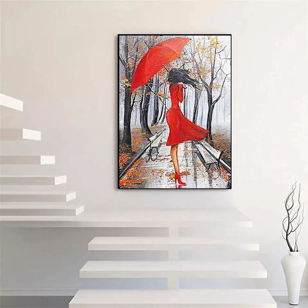 MH-(30x40cm)5d Diy Timanttimaalaus Ristipisto Nainen Punainen