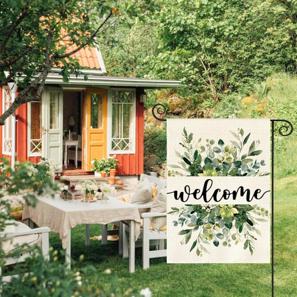 Forår Sommer Blomster Velkommen Haveflag 30x45 cm Udendørs, Eukalyptus Sæsonbestemt Bondegårds Have Udendørs Flag