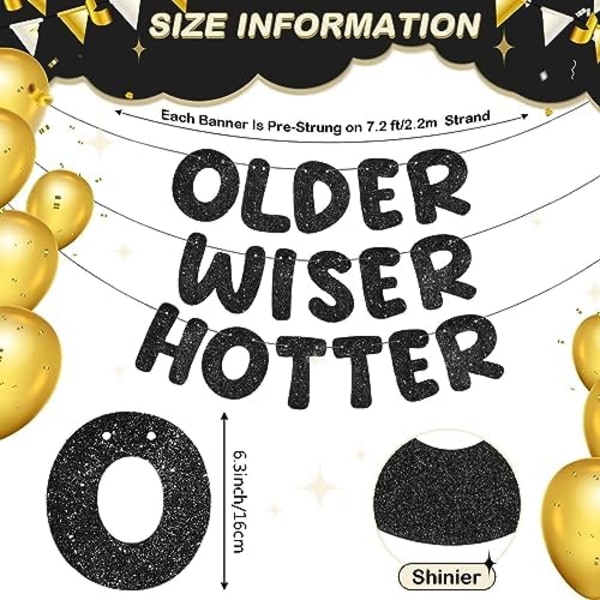 Fulmoon Set med 3 Försträngda Äldre Visare Hetare Glitterbanderoll Rolig Födelsedagsbana för Kvinnor 30:e 40:e 50:e 60:e 70:e 8