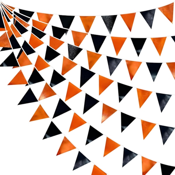 3m Black Orange Party Decoration Metallic Fabric Triangle Pennant Banner Flag Bunting Garland for Graduation Halloween F