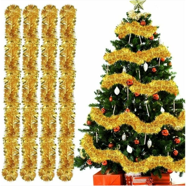 Christmas Tree Garland, 4pcs Christmas Tinsel Garlands – Gold, 2m