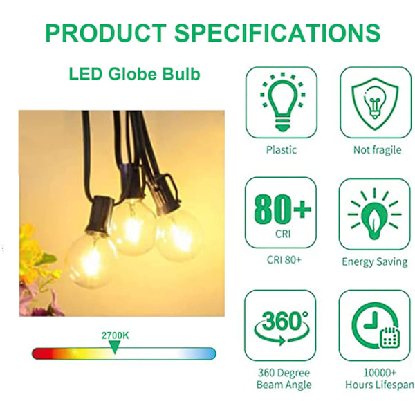 25 Pak G40 LED Globe Glaspærer Udskiftning, IP44 Vandtæt