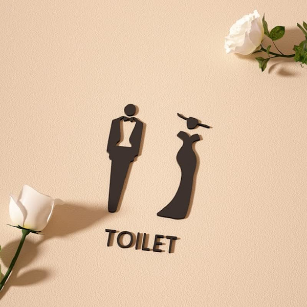 (Svart, 11x18cm) Toalett skylt, WC skylt, Dam- och Herrdörrskylt, Herr- och Dam WC symboler Toalett