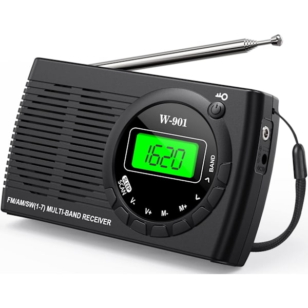 Liten, bærbar FM/AM (MW)/SW-radio, transistorradio, utmerket mottak, høy lydkvalitet, miniradio med timer/hodetelefonkontakt